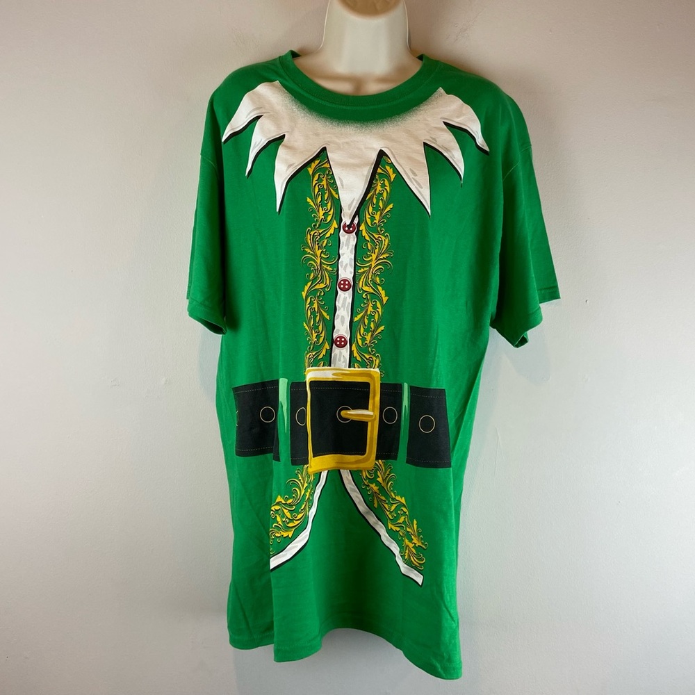 Dec.25th Mens Elf T-Shirt Christmas Green Gold Black White Size Large